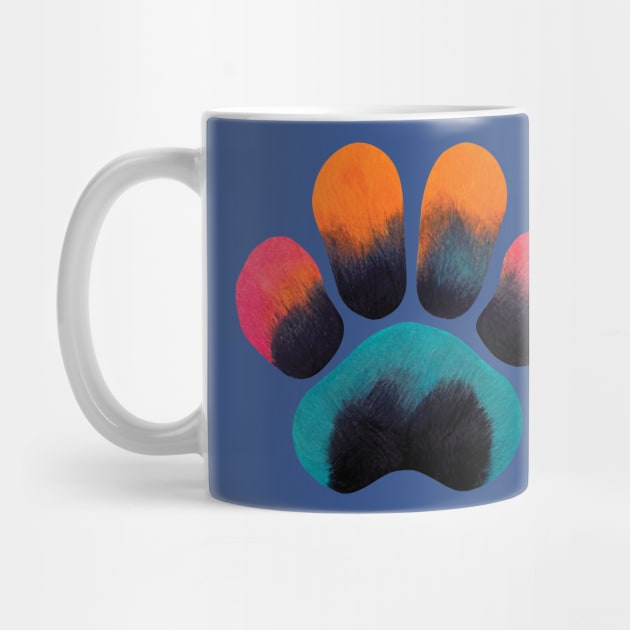 Colourful Paw Print Pet Pattern on Blue by Geminiartstudio